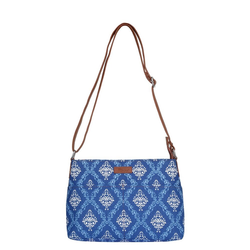 Handcrafted Blue Print Fabric Crossbody Sling Bag for Women, Shoulder Purse